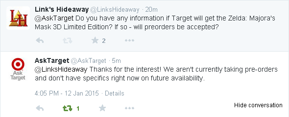Target Has No Information Concerning the Majora's Mask 3D Limited Edition at this Time